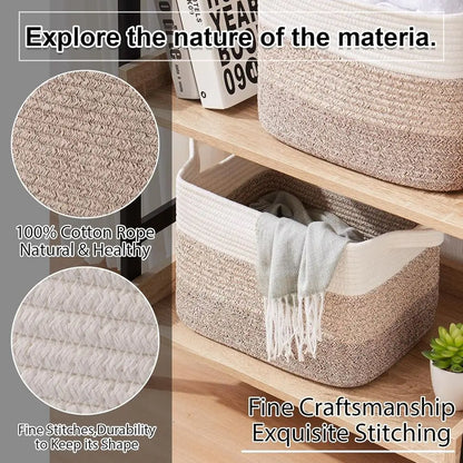 Handwoven Cotton Rope Storage Basket with Handles