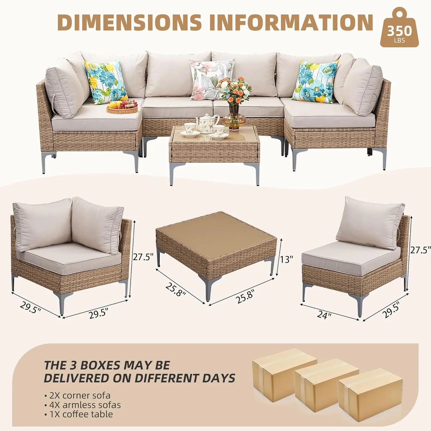 7-Piece Outdoor Wicker Sectional Set with Cushions