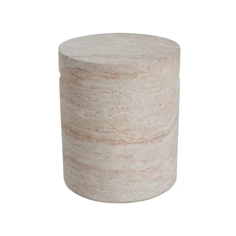 Concrete Side Table with Handles and Travertine Finish