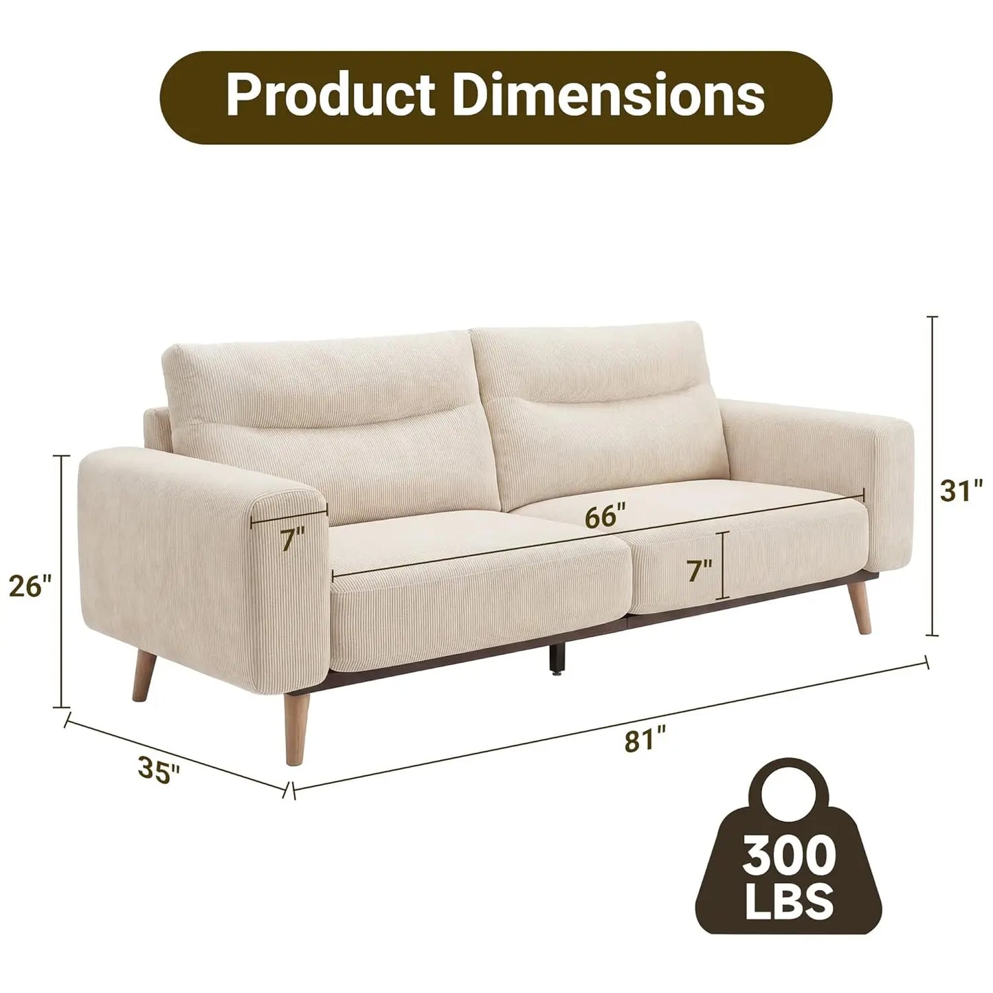 Modern Corduroy Upholstered Loveseat