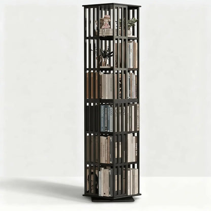 Rotating Bamboo Bookshelf with Space-Saving Tower Design