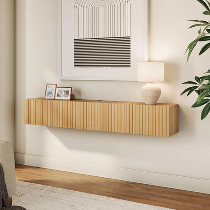 Floating TV Stand with Fluted Design and Hidden Storage