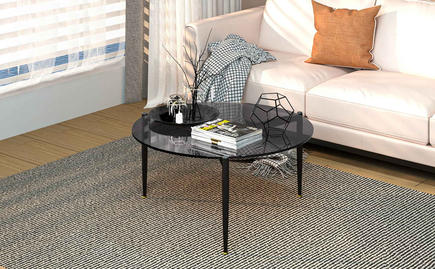 Tempered Glass Coffee Table with Metal Frame