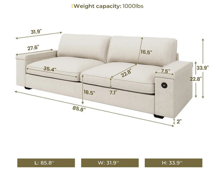 Modern Sofa with Hidden Storage and USB Charging