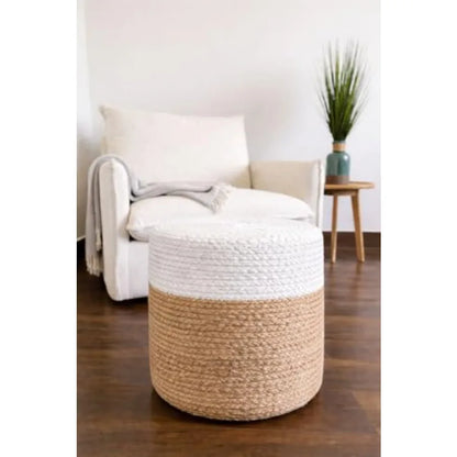 Hand-Knitted Jute Braided Pouf Ottoman