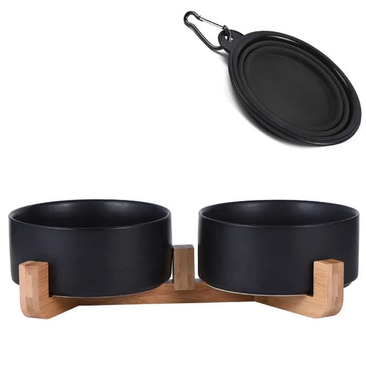 Modern Black Ceramic Pet Bowl Set
