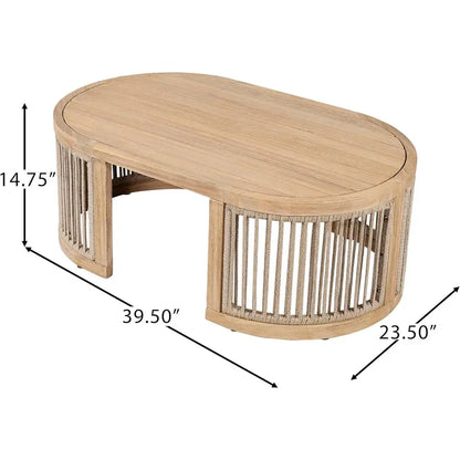 Outdoor Acacia Wood Coffee Table with Woven Detail
