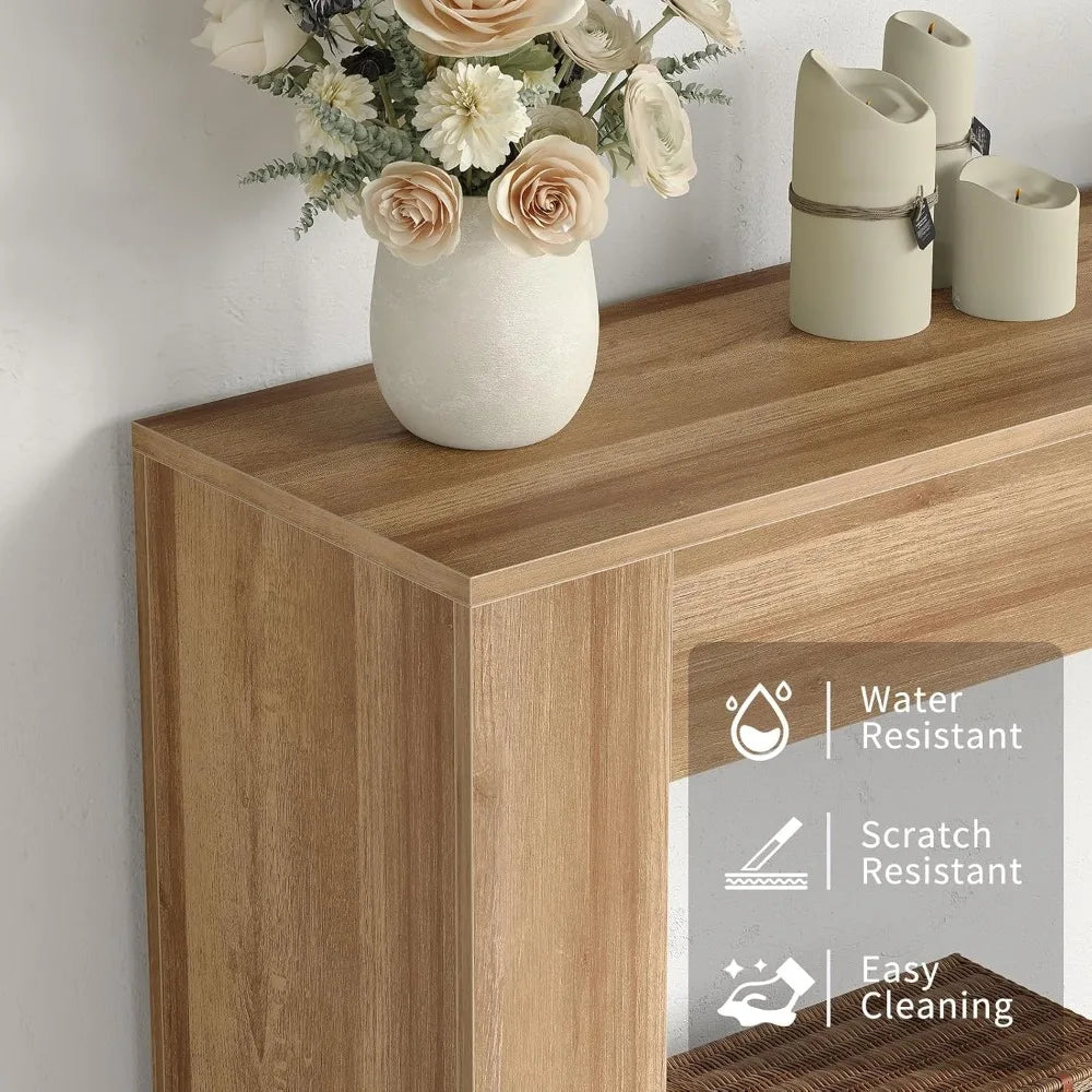 63” Natural Wood-Tone Console Table