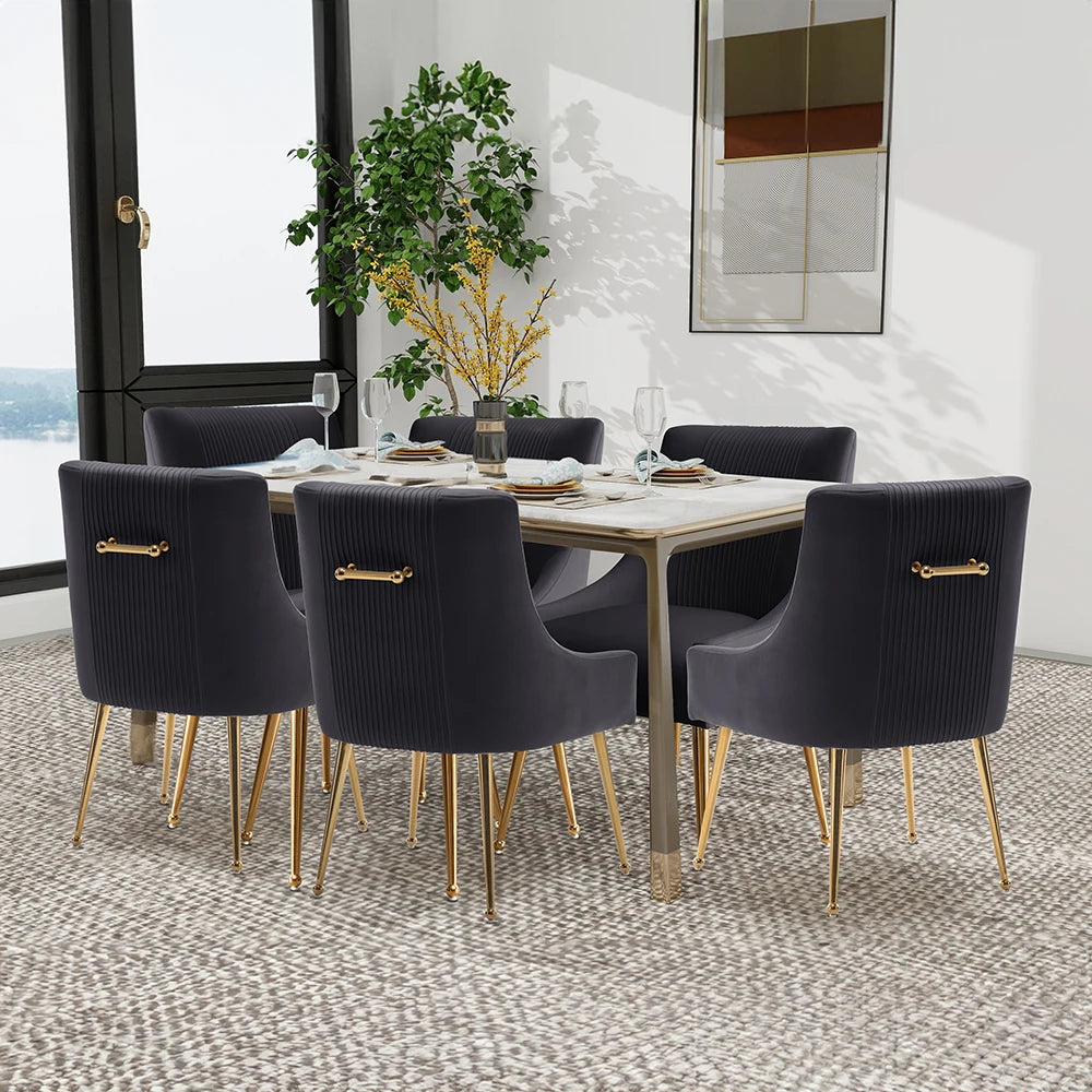 Upholstered Dining Chairs with Gold Metal Legs (Set of 6)