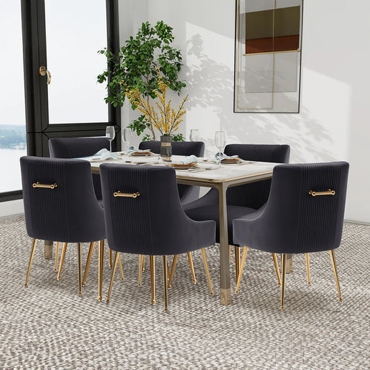 Upholstered Dining Chairs with Gold Metal Legs (Set of 6)