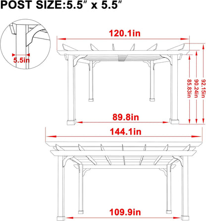 10'X12' Cedar Pergola with Flat Roof and Open Slatted Design
