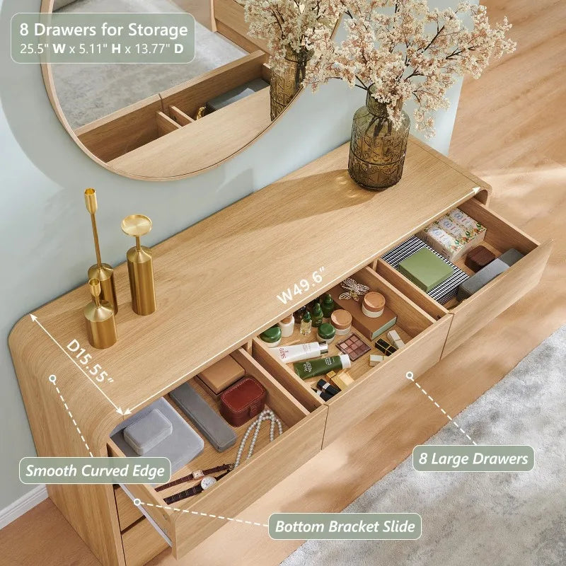 8-Drawer Curved Wood Dresser
