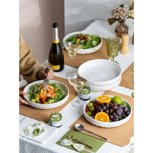 Embossed Ceramic Pasta Bowl Set