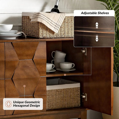 Modern Sideboard Cabinet with 4 Doors and Interior Shelves