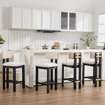 Sherpa Bar Stools Set of 4 with Curved Back and Wood Frame