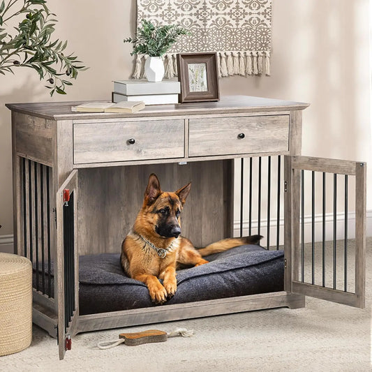 44” Wooden Dog Crate Furniture with Storage Drawers