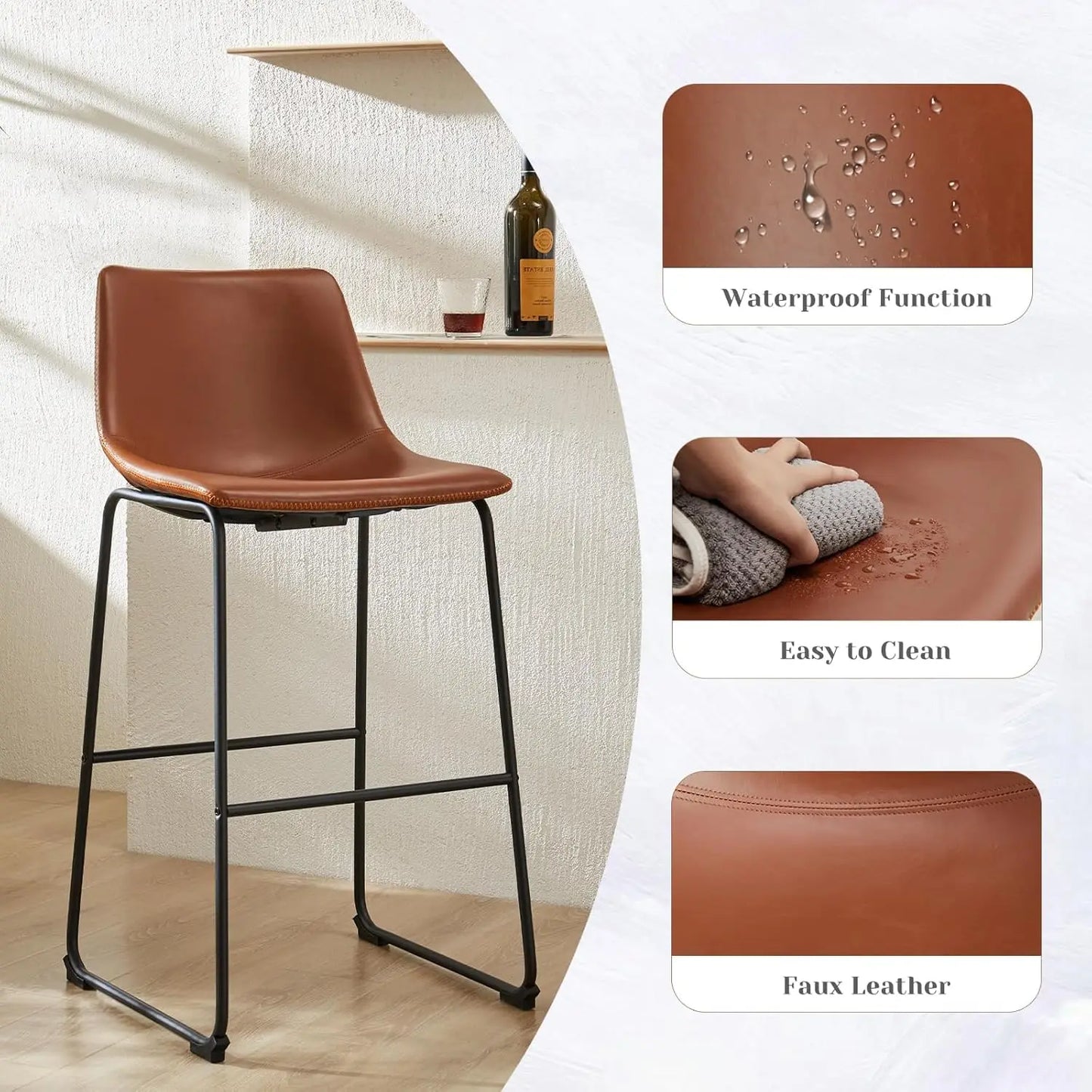 Refined Faux Leather Bar Stools, Set of Two