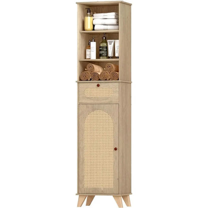 Tall Rattan Storage Cabinet with Arched Doors