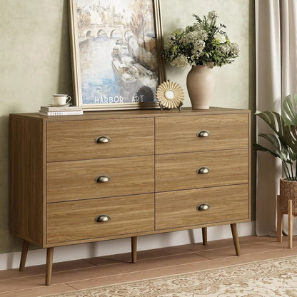 Walnut Brown 6-Drawer Classic Dresser