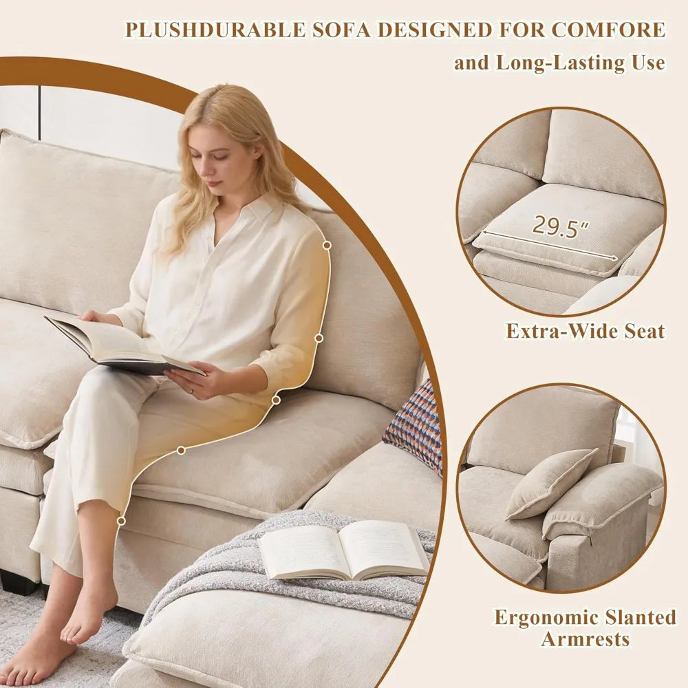 Modern Chenille Loveseat with Storage Ottomans