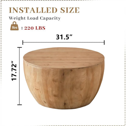 Round Barrel Coffee Table with Hidden Storage
