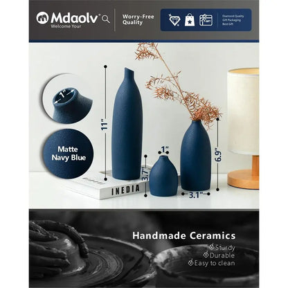 Coastal Decor Matte Blue Vase Set