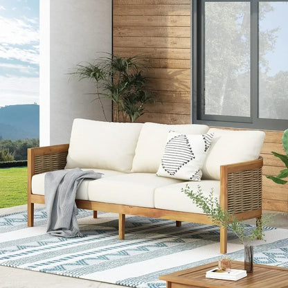 Outdoor Conversation Set with Rattan Weave and Slat Design