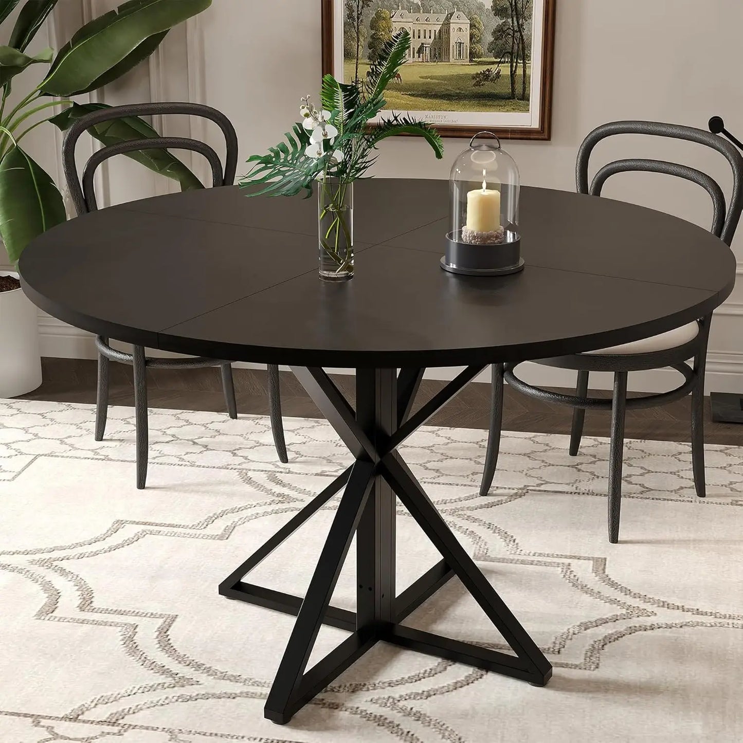 Modern Round Wood Dining Table With Steel Base