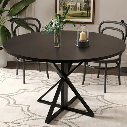 Modern Round Wood Dining Table With Steel Base