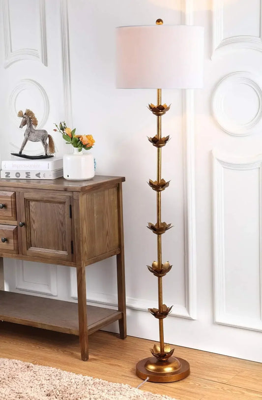Antique Gold Leaf Floor Lamp with Shade
