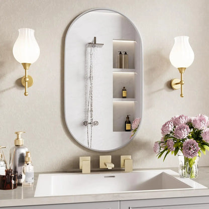 Oval Silver Wall Mirror with Modern Frame
