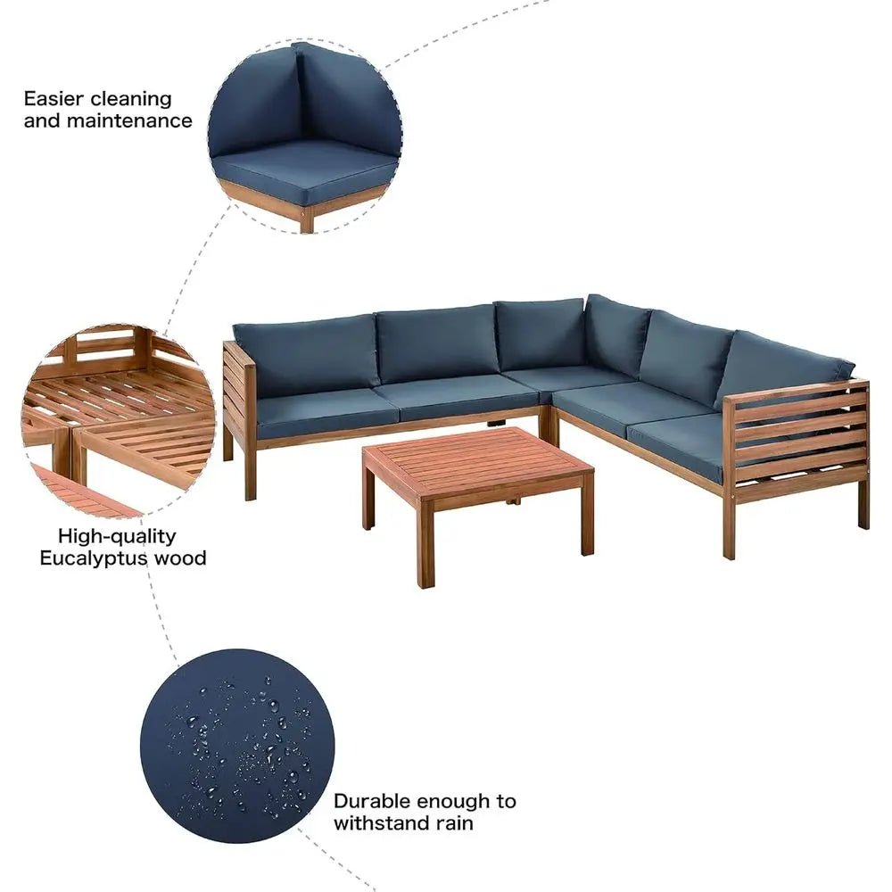 Outdoor Sofa Set with Acacia Wood and Cushioned Seating