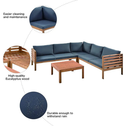 Outdoor Sofa Set with Acacia Wood and Cushioned Seating
