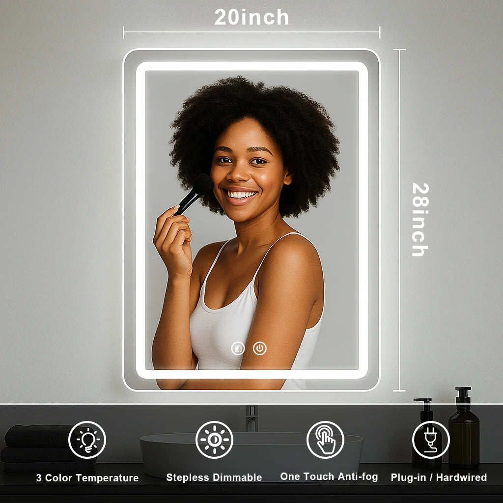 20"x28" LED Back Lit Fogless Bathroom Mirror
