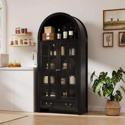 Arched Storage Cabinet with Glass Doors