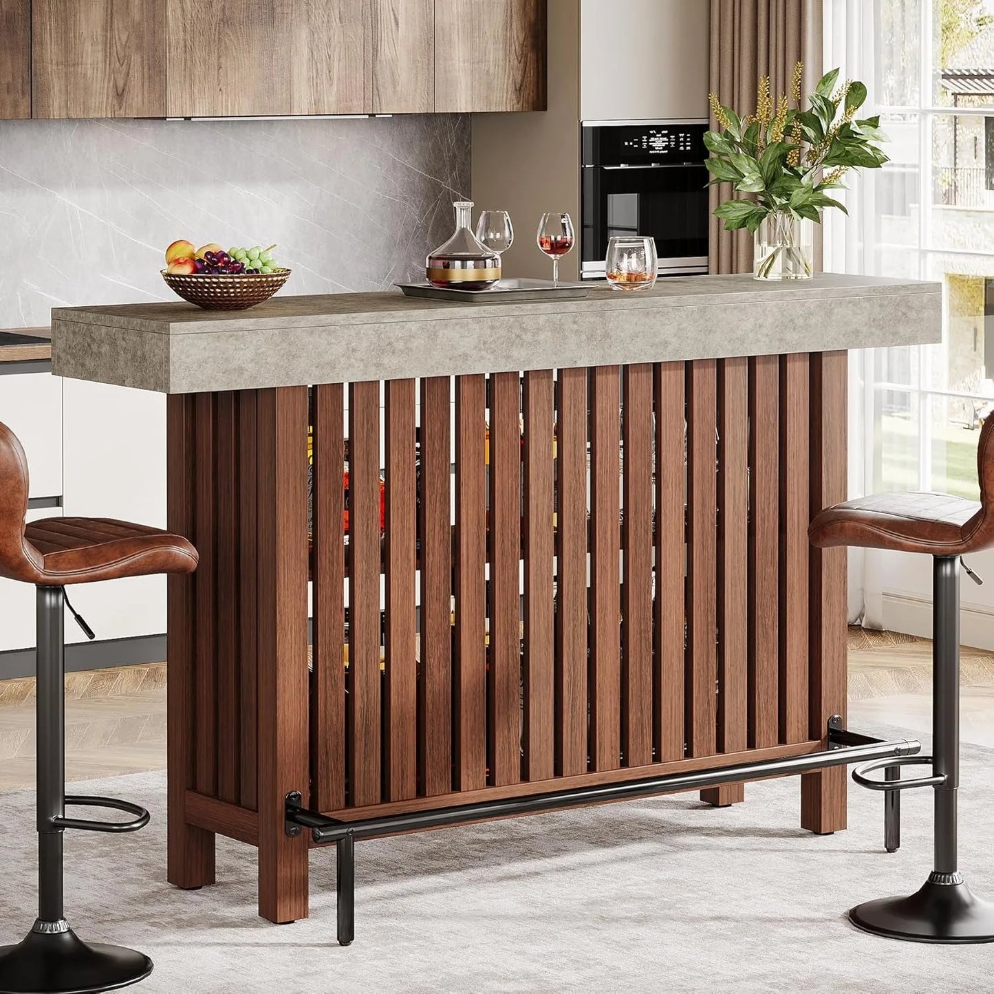Modern 63” Home Bar Unit With Open Shelf Design