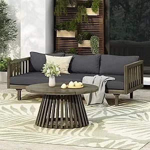 Acacia Wood Outdoor Sofa Set with Cushions and Coffee Table