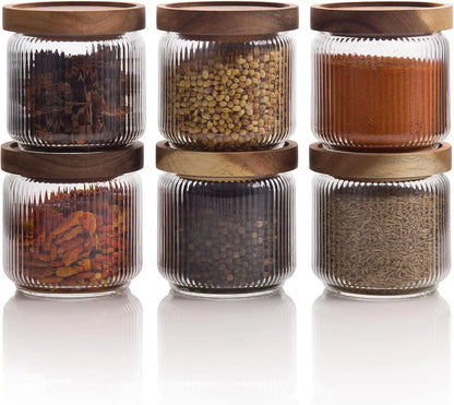 Ribbed Glass Canisters with Acacia Lids