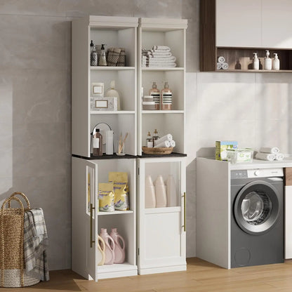 Slim Glass-Door Bathroom Storage Cabinet