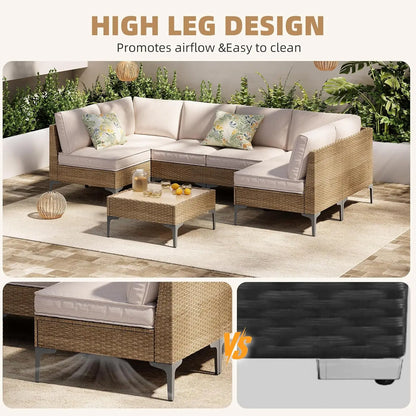 7-Piece Outdoor Wicker Sectional Set with Cushions