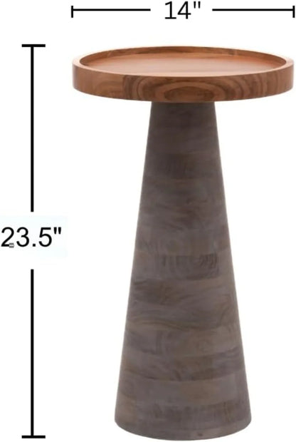Mango Wood Accent Table with Tray Top and Pedestal Base