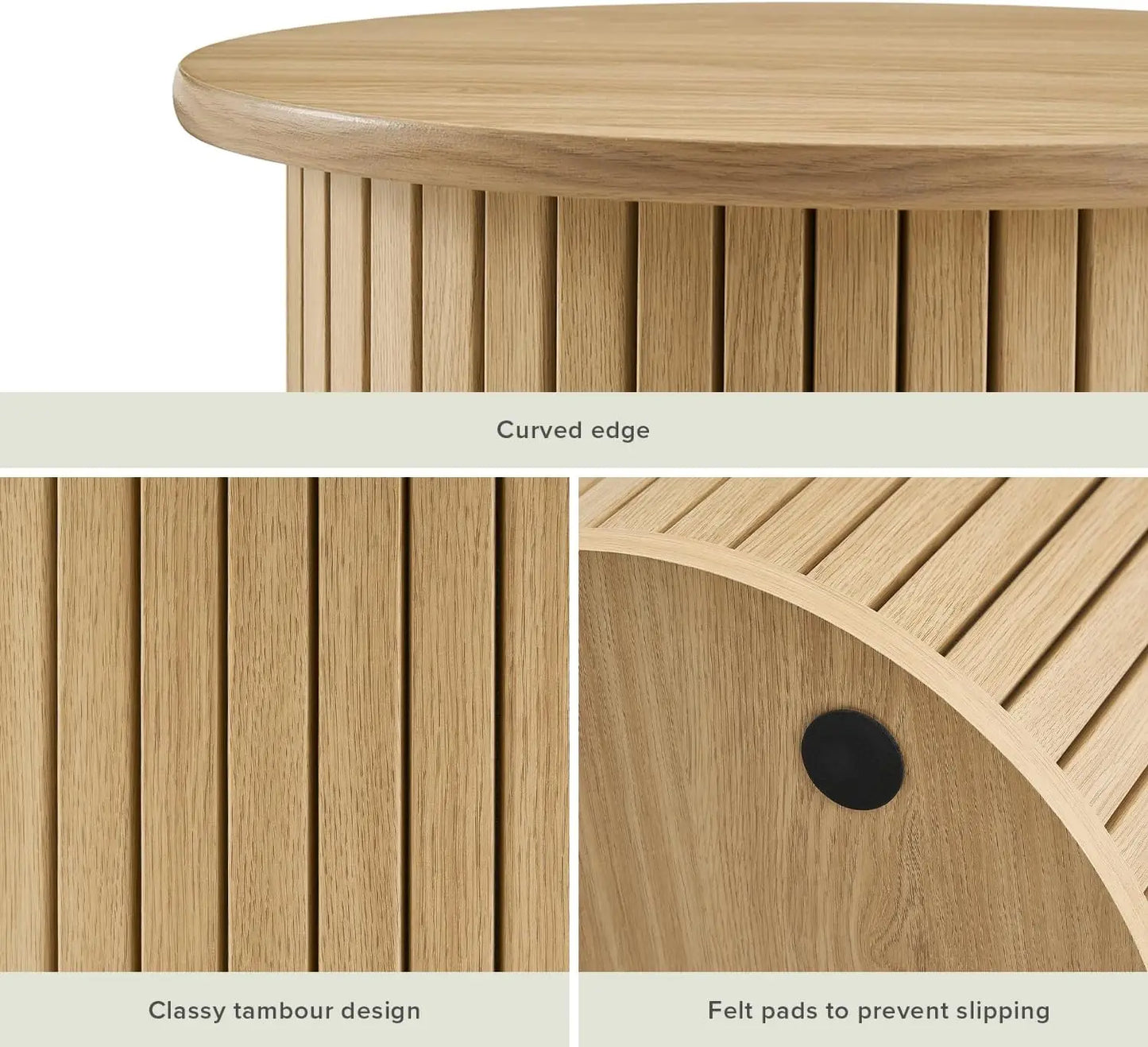 Quin Light Oak Tambour Pedestal Side Table