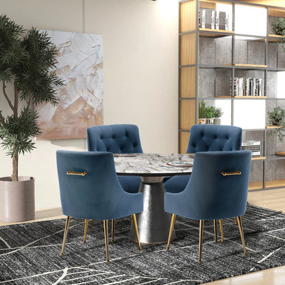 Velvet Dining Chairs with Gold Pull Accent Design