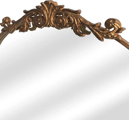 Arched Gold Wall Mirror with Ornate Baroque Frame