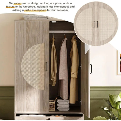Arched Rattan Door Bedroom Wardrobe Armoire