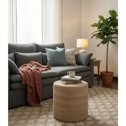 Hand-Knitted Jute Braided Pouf Ottoman