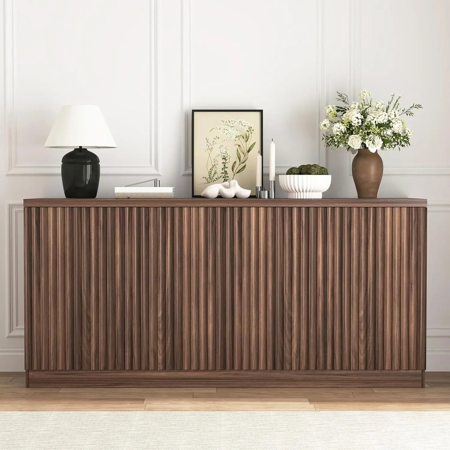 63-Inch Fluted Sideboard Cabinet with Storage