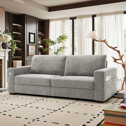 Chenille Sofa with USB Ports and Deep Cushion Comfort