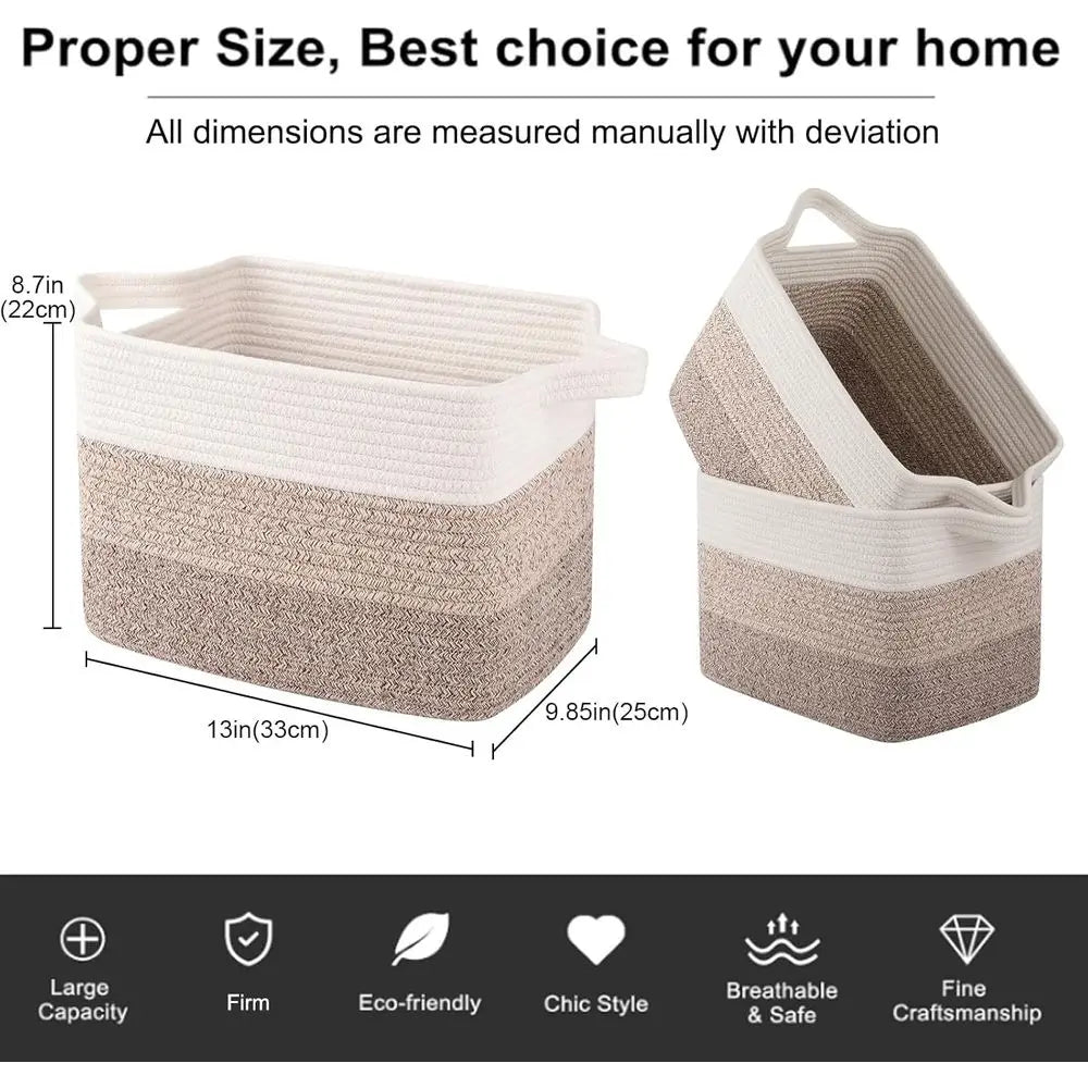 Handwoven Cotton Rope Storage Basket with Handles