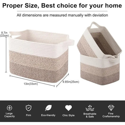 Handwoven Cotton Rope Storage Basket with Handles